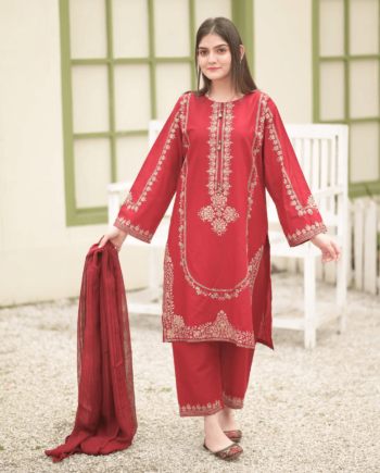 STITCHED 3 piece DRESS FA-224 Red
